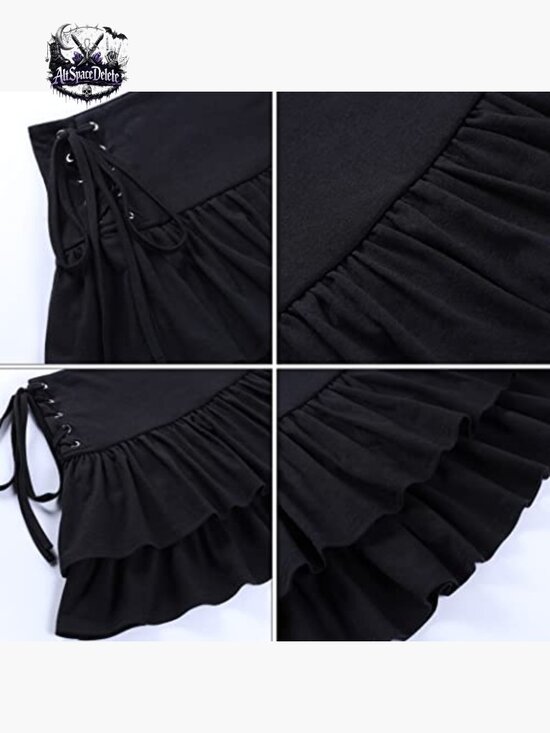High Waist Mini Skirt with Ruffle Tie Closure, A-Line Pleated Style - Picture 6 of 7
